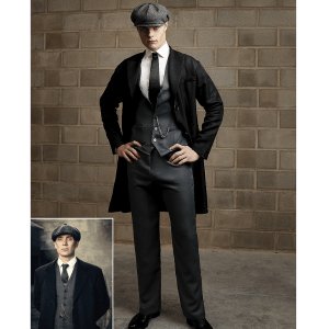 Strój Thomas Shelby Peaky Blinders – elegancki płaszcz, kamizelka, marynarka i kaszkiet z lat 30.
